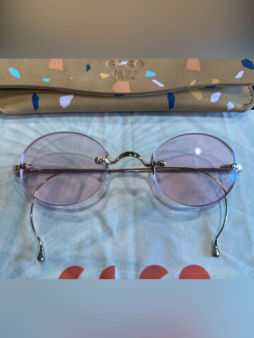Mr.Leight Mekena S Pink lens Sunglasses 18k yellow gold rimless frames